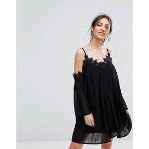 Boohoo Lace Pleated Cold Shoulder Dress
